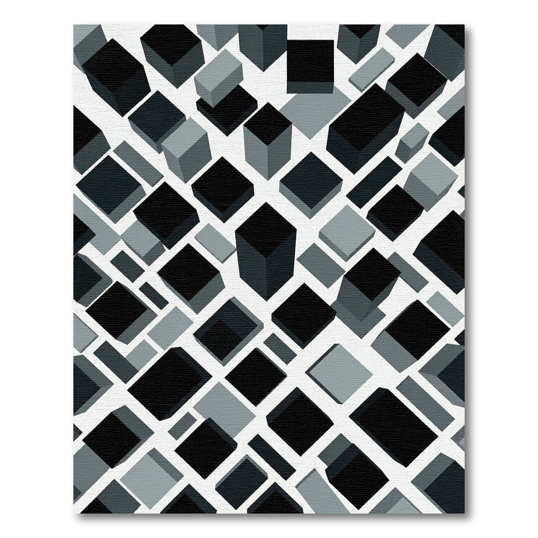 Monochrome Geometric Cubist Block Perspective Rug