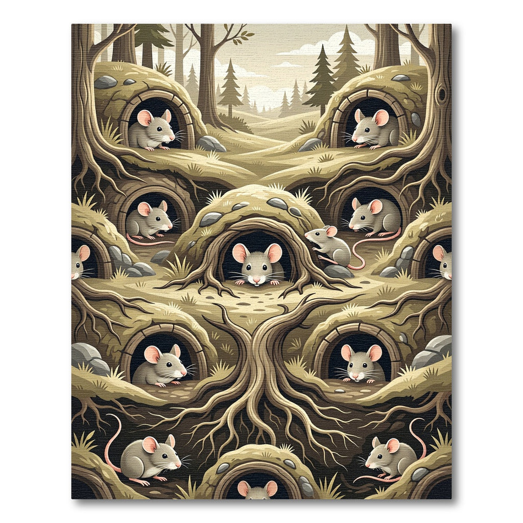 Whimsical Forest Mouse Underground Burrow Rug