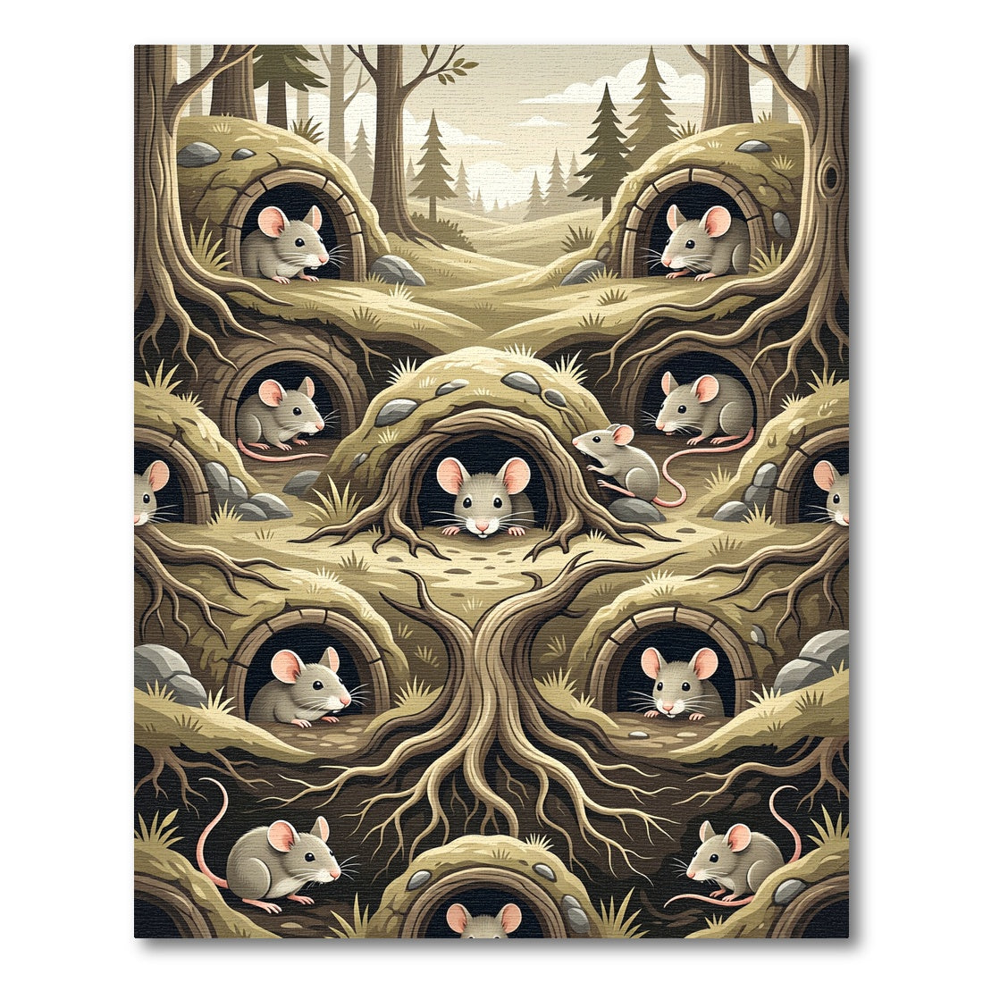 Whimsical Forest Mouse Underground Burrow Rug