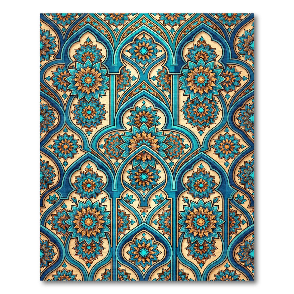 Teal and Gold Intricate Floral Arch Rug