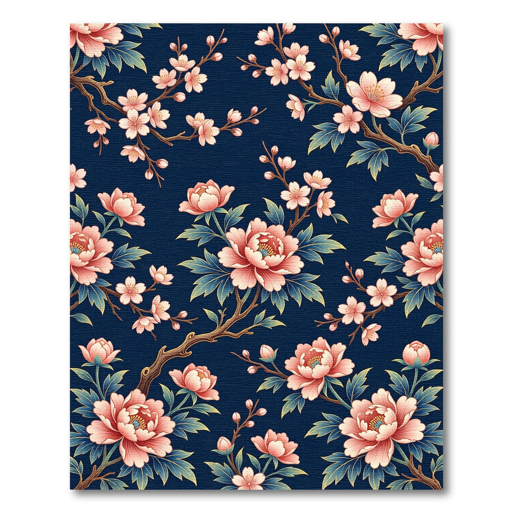 Elegant Pink Peony Navy Floral Rug