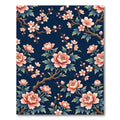 Elegant Pink Peony Navy Floral Rug