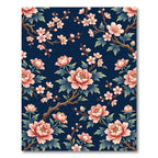Elegant Pink Peony Navy Floral Rug