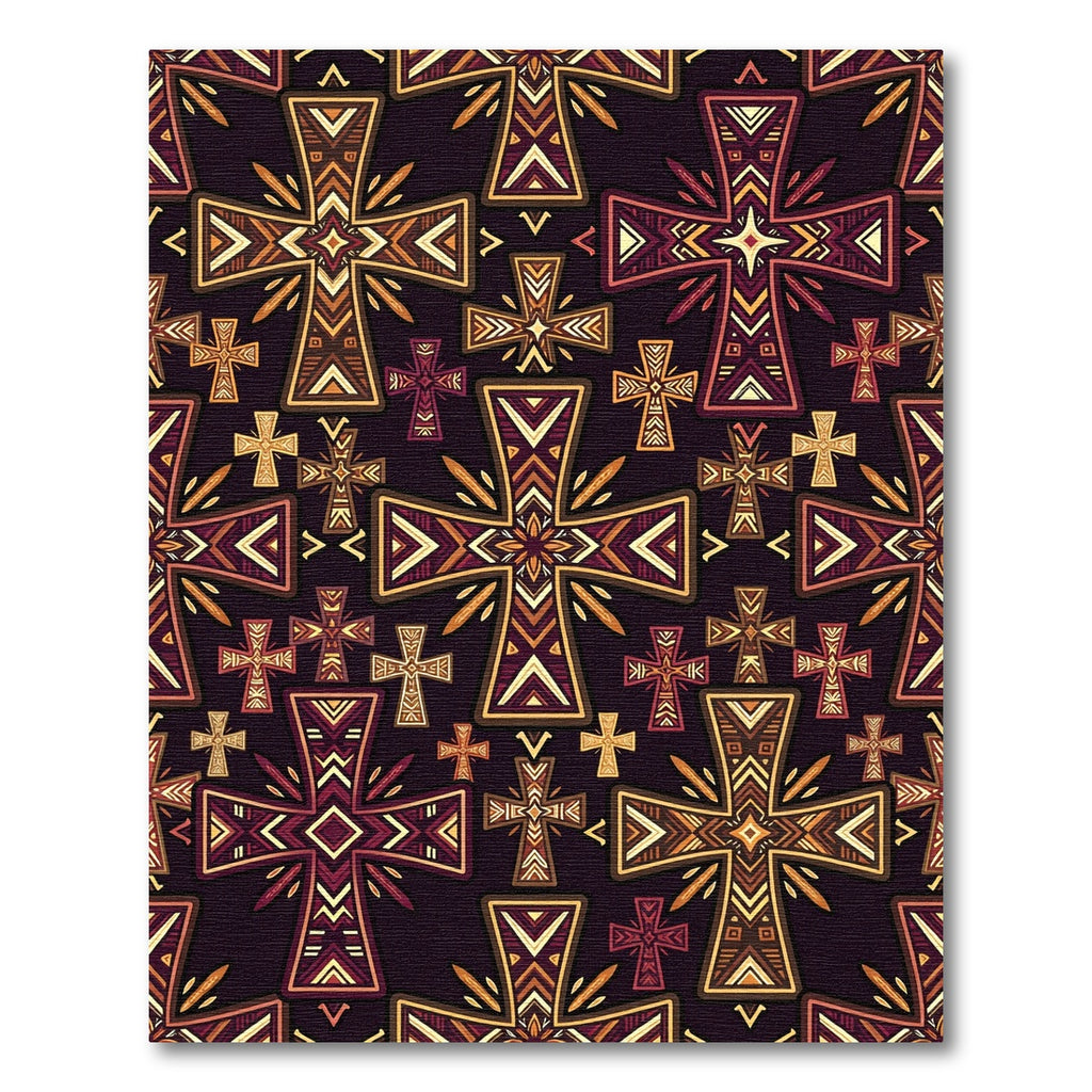 Ornate Golden Crosses Dark Tapestry Rug