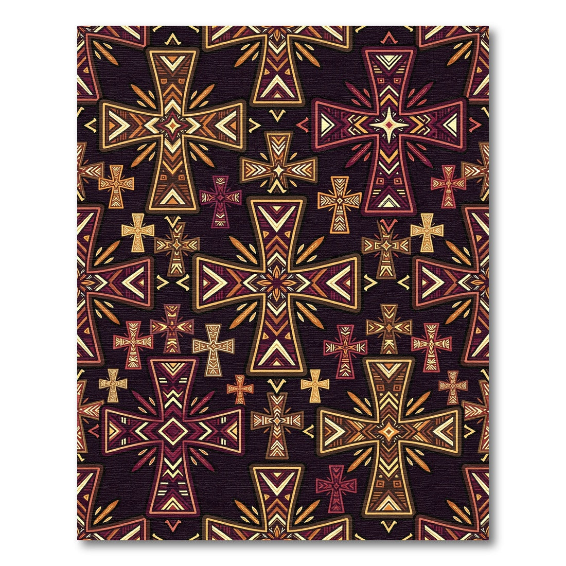 Ornate Golden Crosses Dark Tapestry Rug