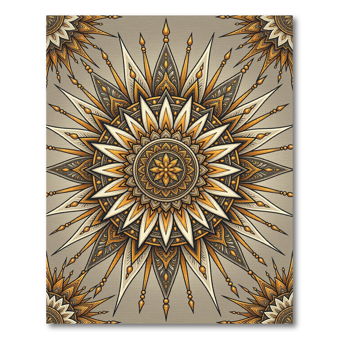 Intricate Sunburst Mandala Ochre Rug