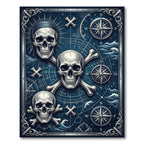 Midnight Nautical Skull Compass Maritime Map Rug