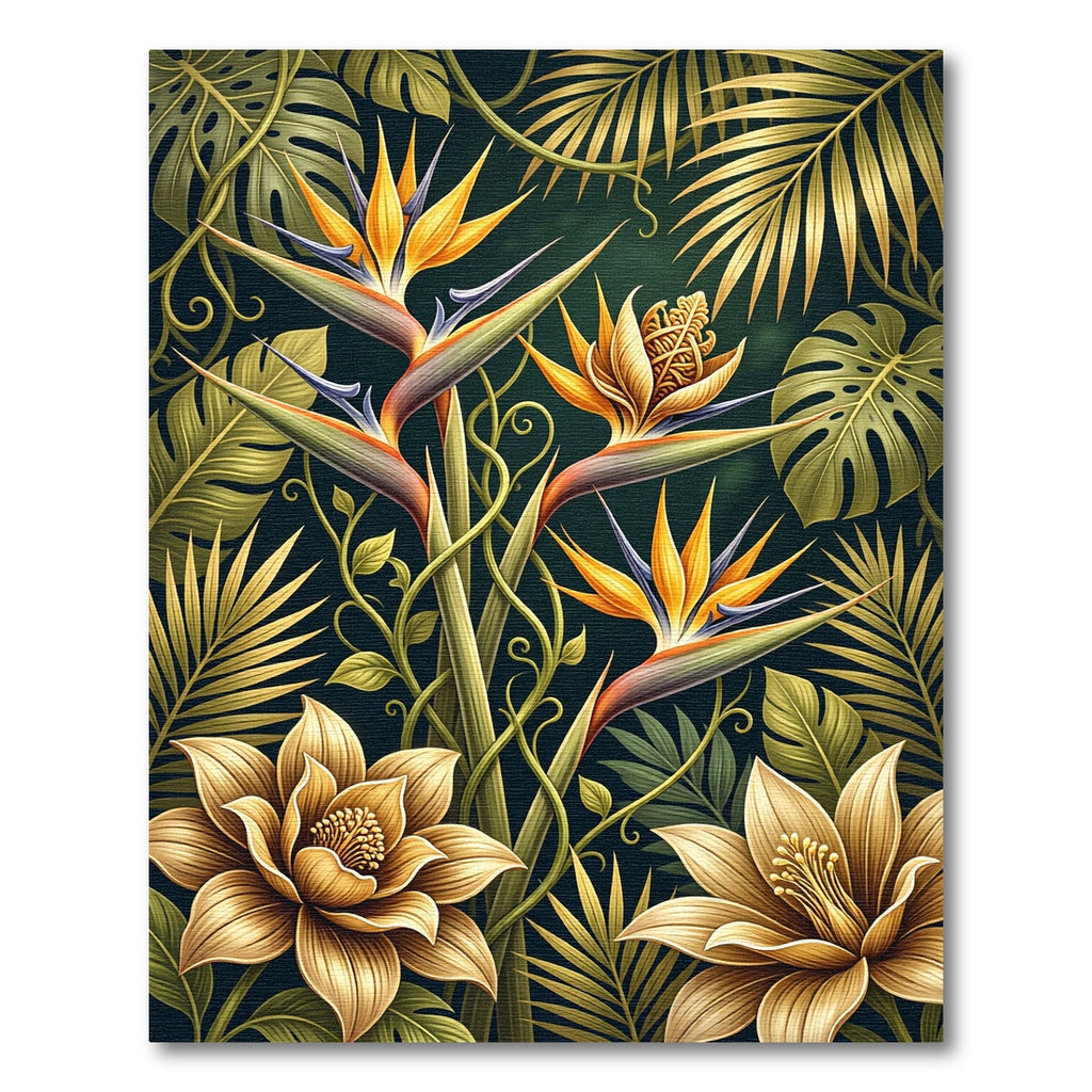 Lush Golden Tropical Bird of Paradise Rug