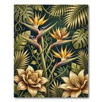 Lush Golden Tropical Bird of Paradise Rug