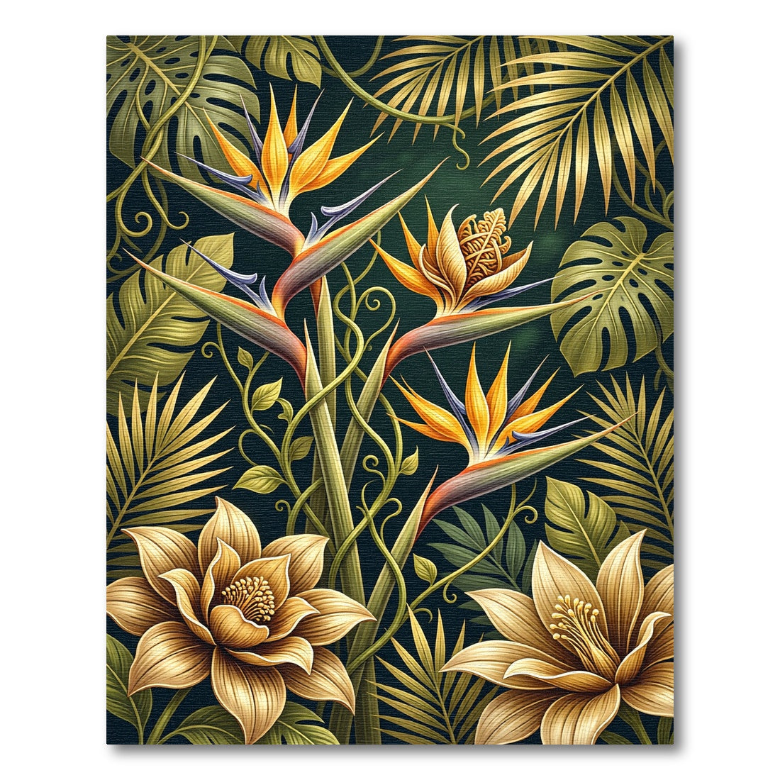 Lush Golden Tropical Bird of Paradise Rug