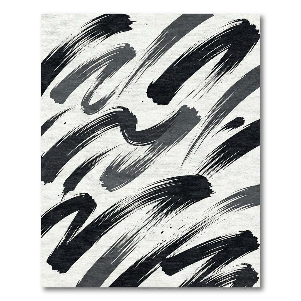 Minimalist Black and White Abstract Brushstroke Rug