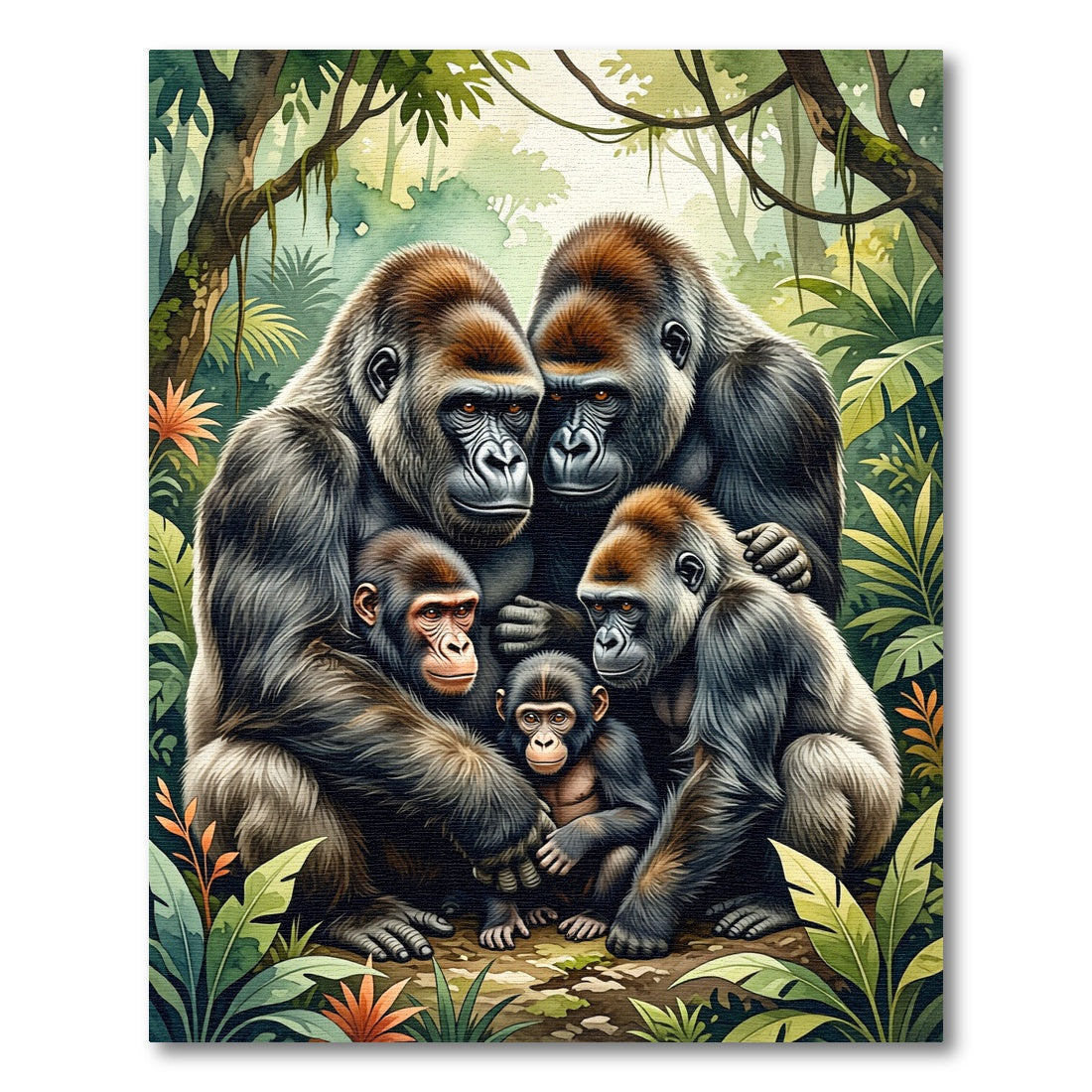 Majestic Gorilla Family Lush Forest Rug