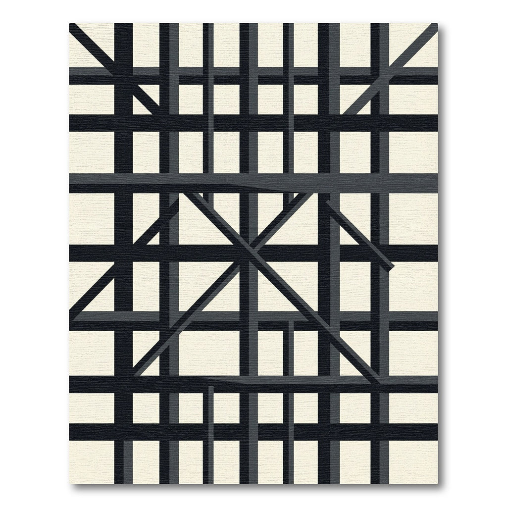 Black White Geometric Architectural Framework Rug