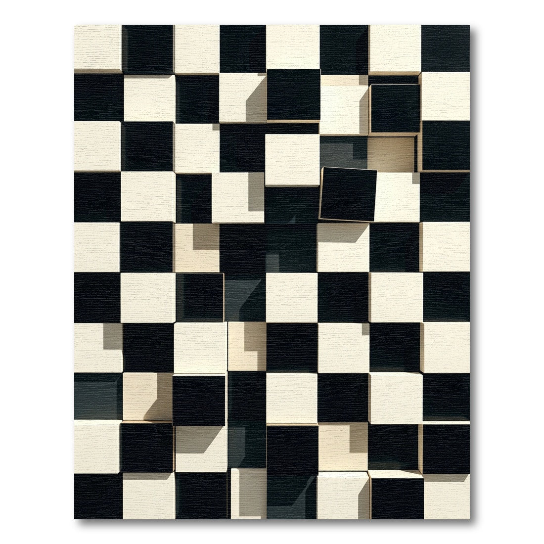 Modern Black White Checkered Volume Rug