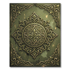 Ornate Sage Green Damask Medallion Rug