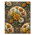 Golden Marigold Floral Scroll Damask Rug