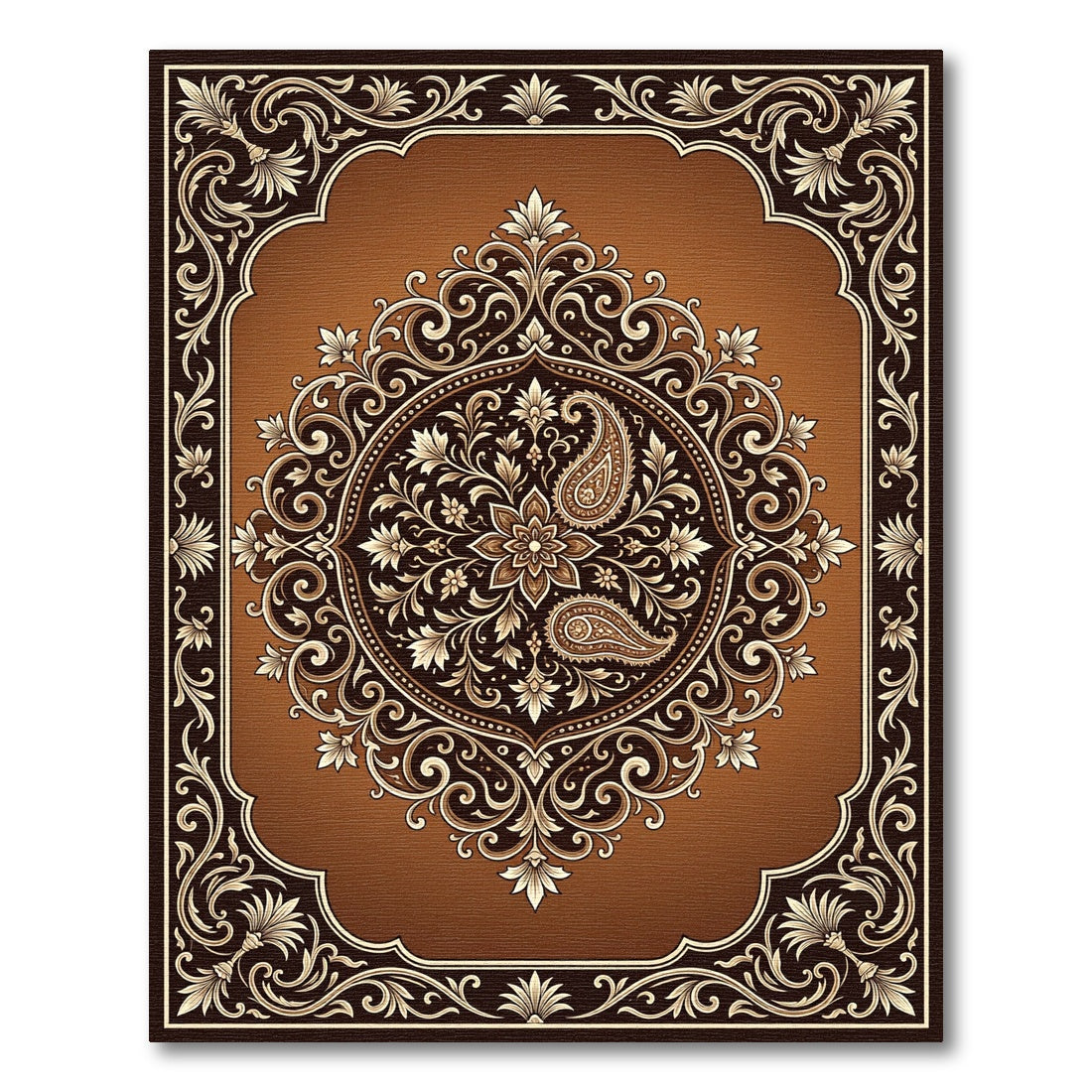 Elegant Bronze Paisley Floral Medallion Rug