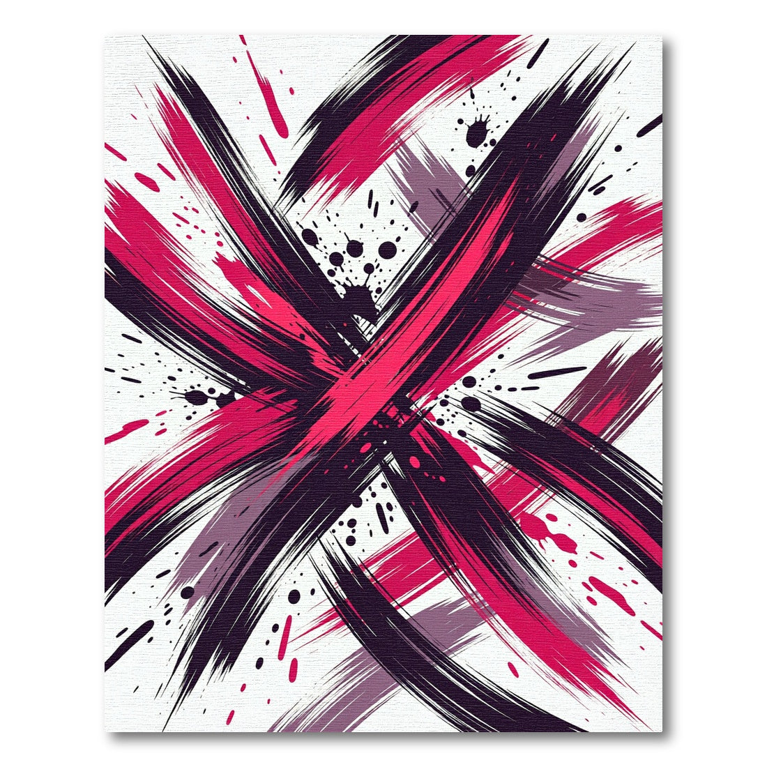 Bold Abstract Carmine Black Ink Brushstrokes Rug