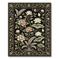 Ornate Black Floral Peony Lotus Rug