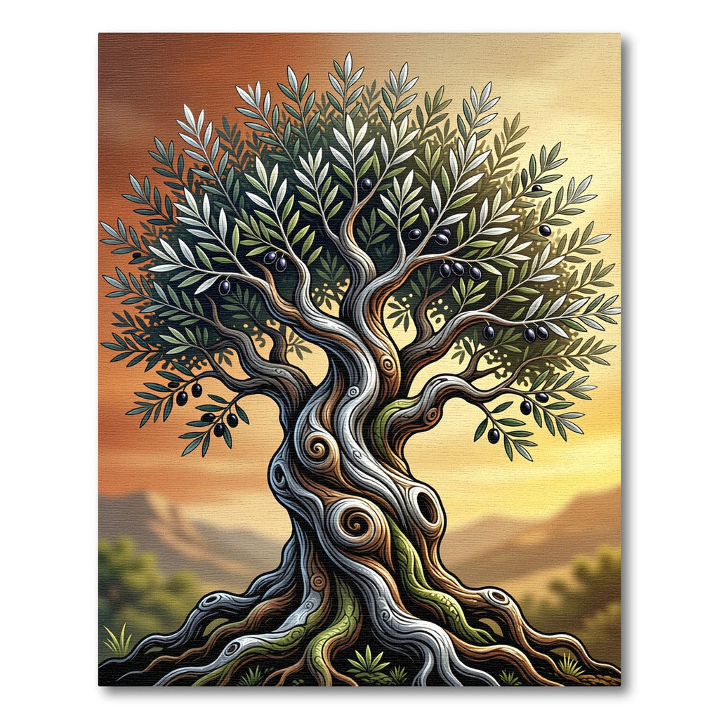 Ancient Twisted Olive Tree Sunset Tapestry Rug