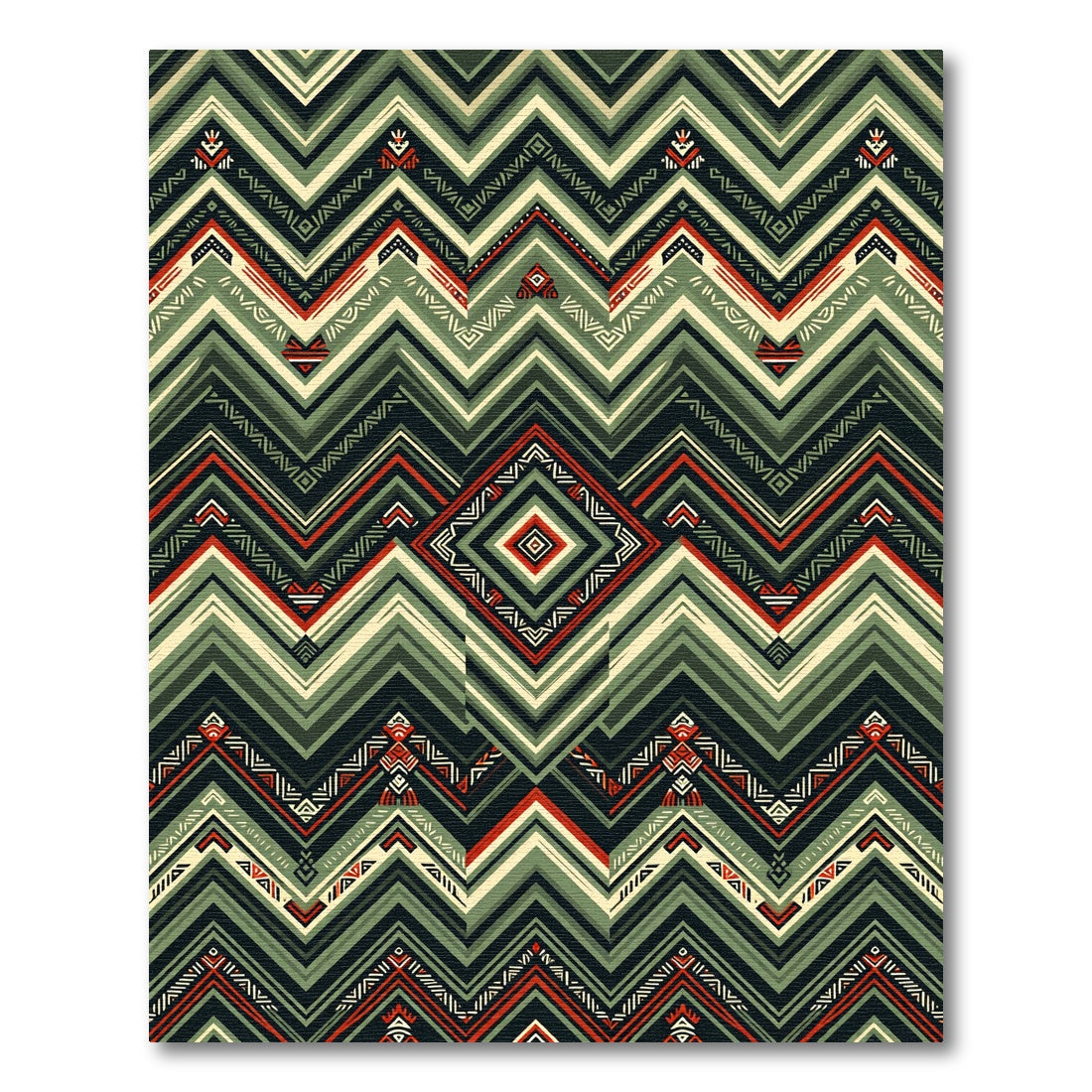Bold Olive Chevron Geo Diamond Rug