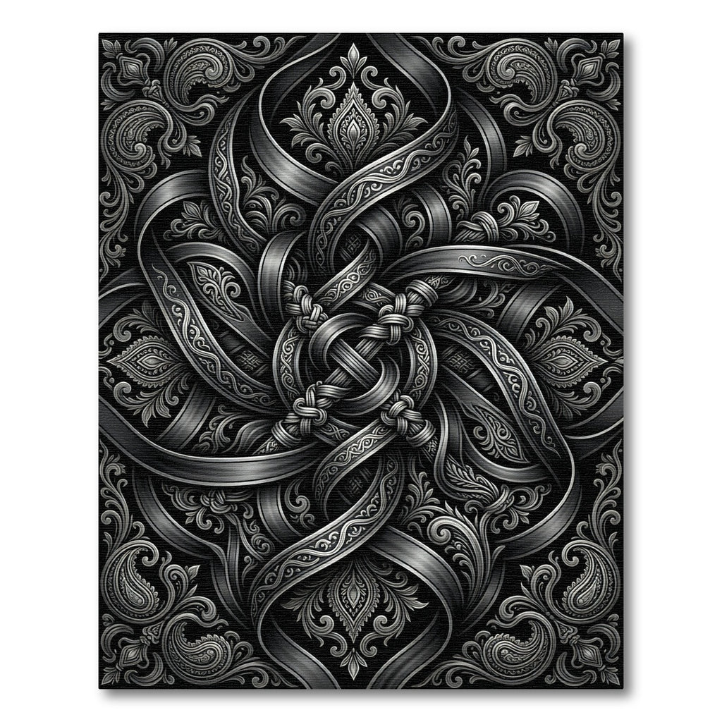 Monochromatic Silver Intricate Paisley Knot Rug