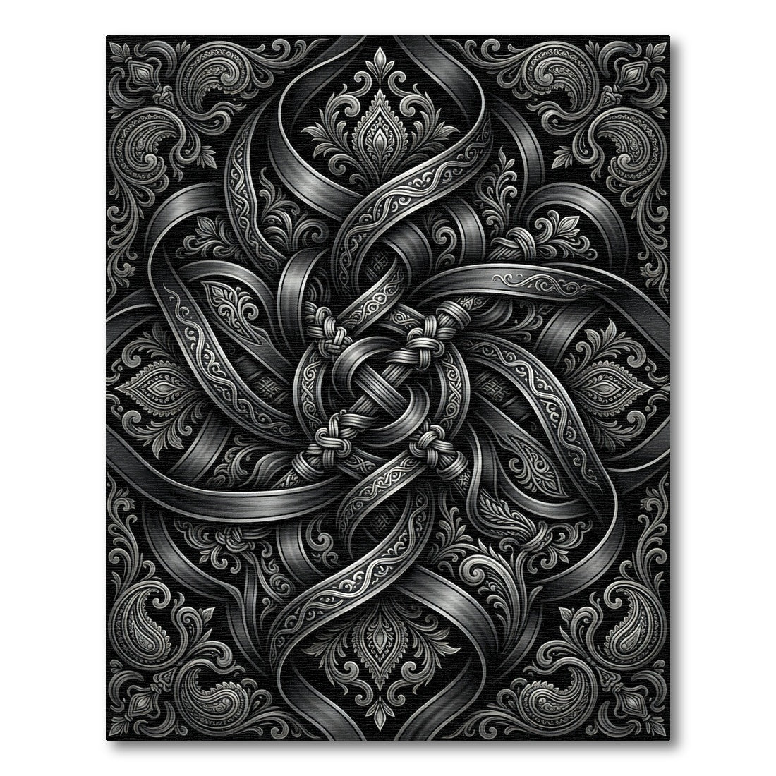 Monochromatic Silver Intricate Paisley Knot Rug