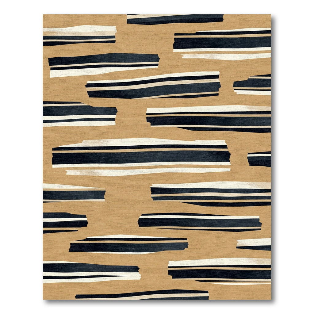 Tan and Navy Striped Brush Strokes Rug