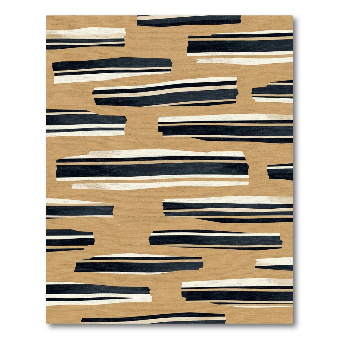 Tan and Navy Striped Brush Strokes Rug