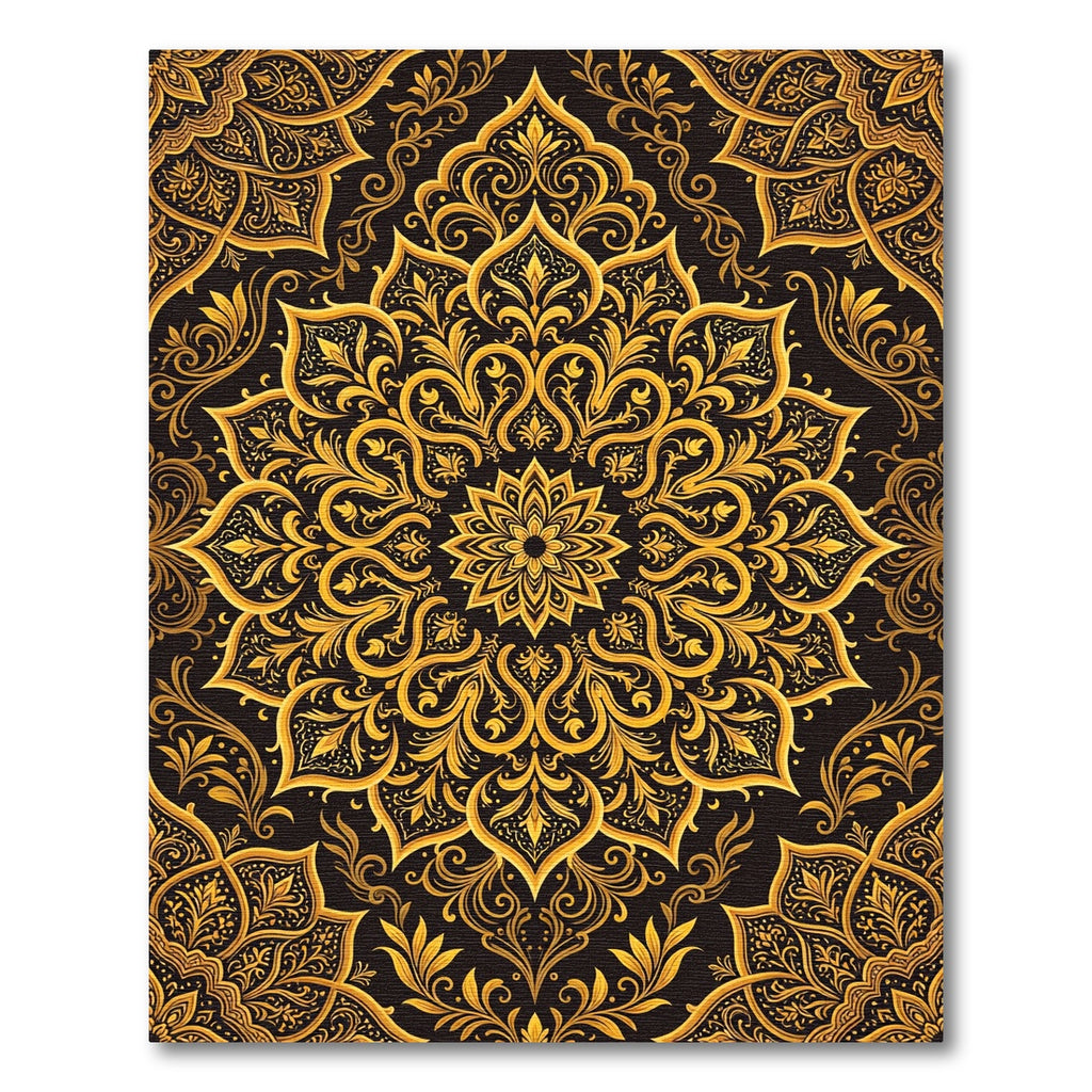 Ornate Gold Damask Mandala Art Rug