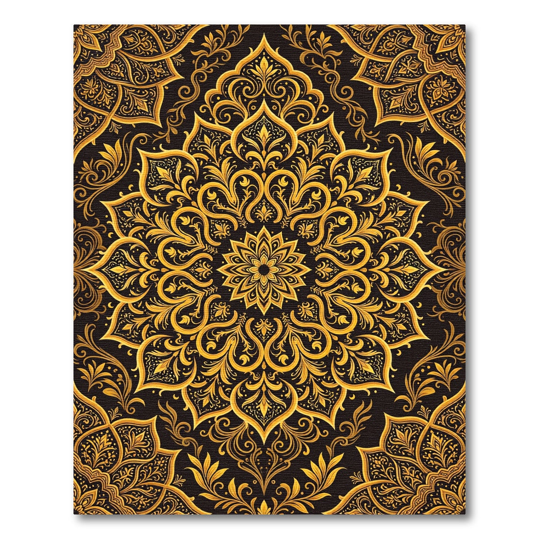 Ornate Gold Damask Mandala Art Rug