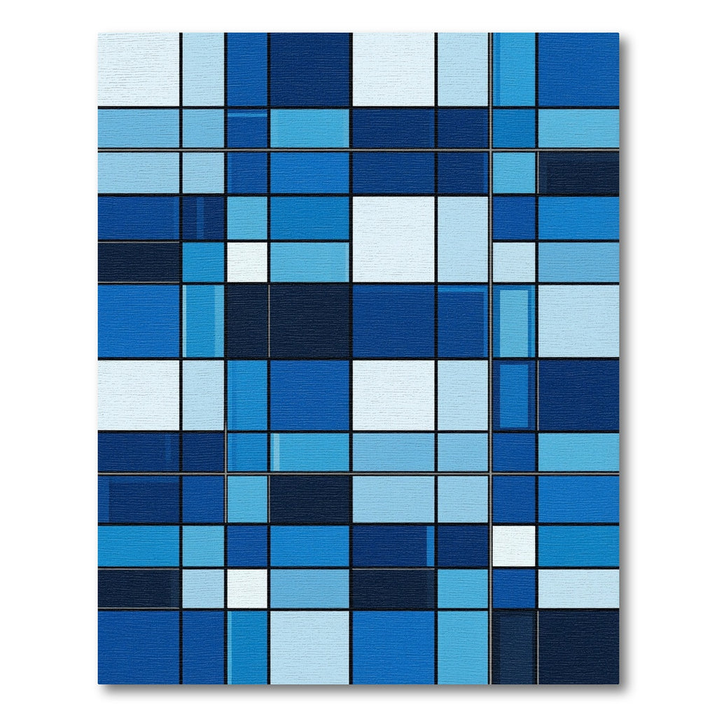 Modern Geometric Blue Grid Art Rug
