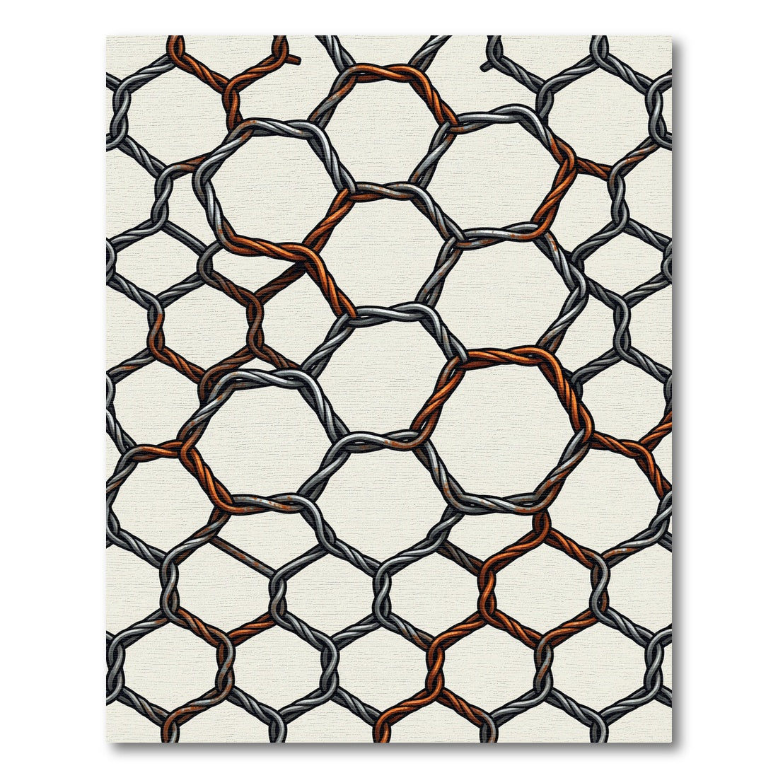 Rustic Copper Wire Hexagon Grid Rug