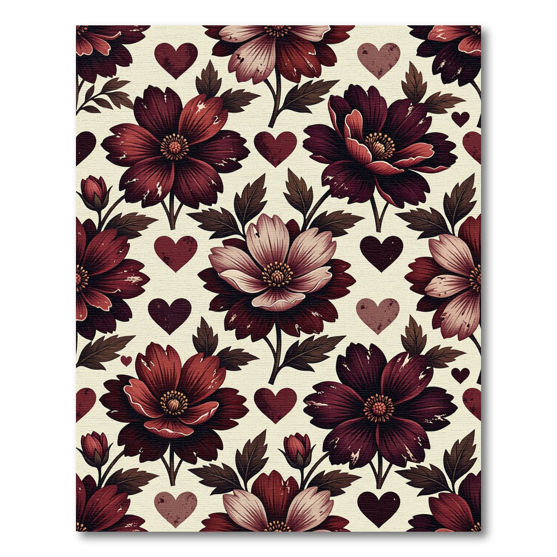 Romantic Crimson Floral Heart Tapestry Rug