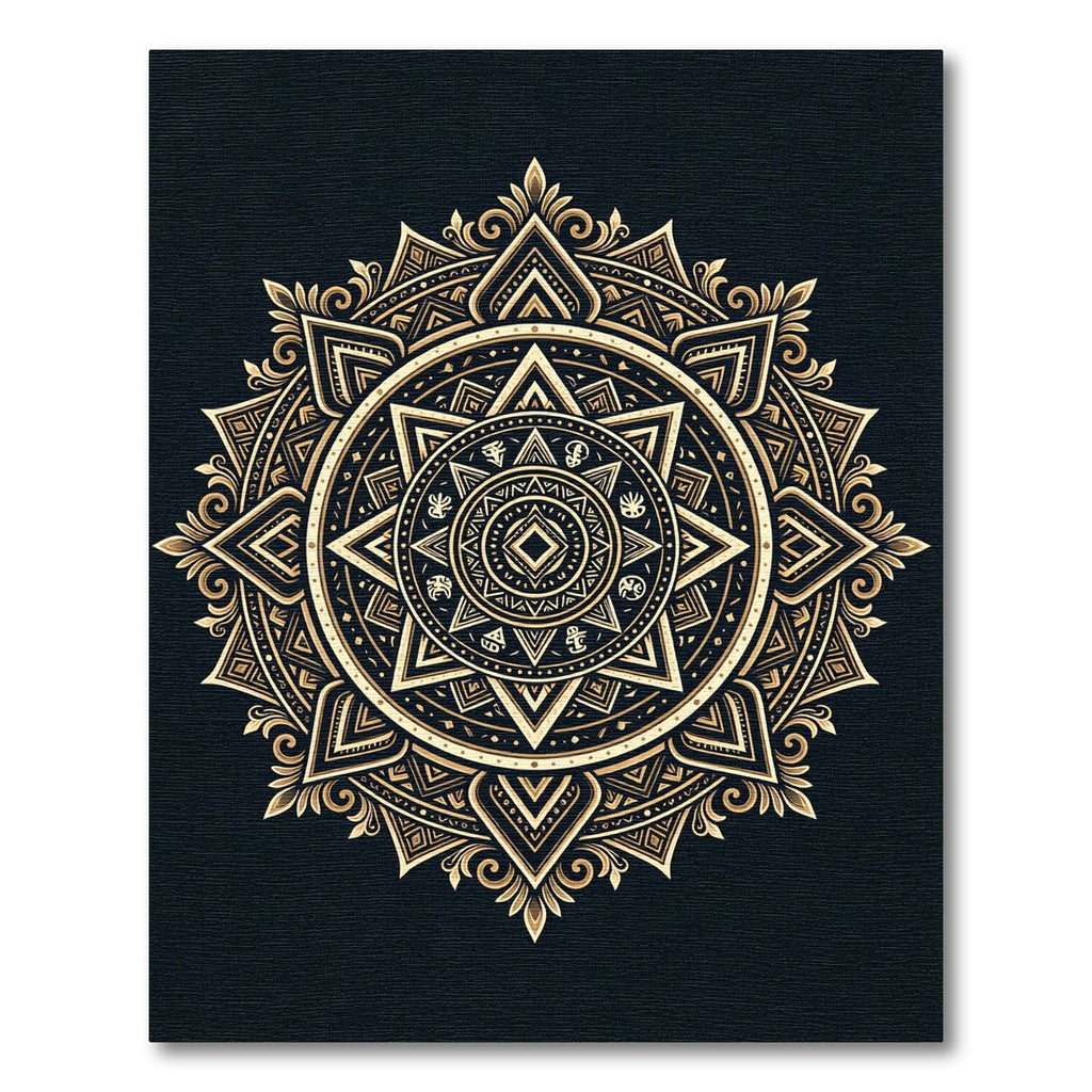 Golden Sunburst Mandala Medallion Circular Embellishment Rug