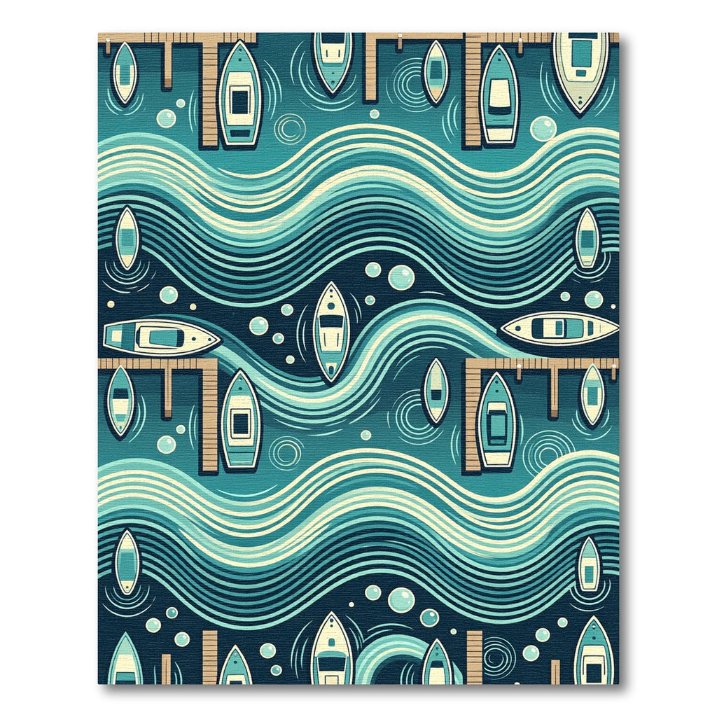 Teal Nautical Boat Dock Rippling Waves Rug