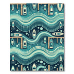 Teal Nautical Boat Dock Rippling Waves Rug