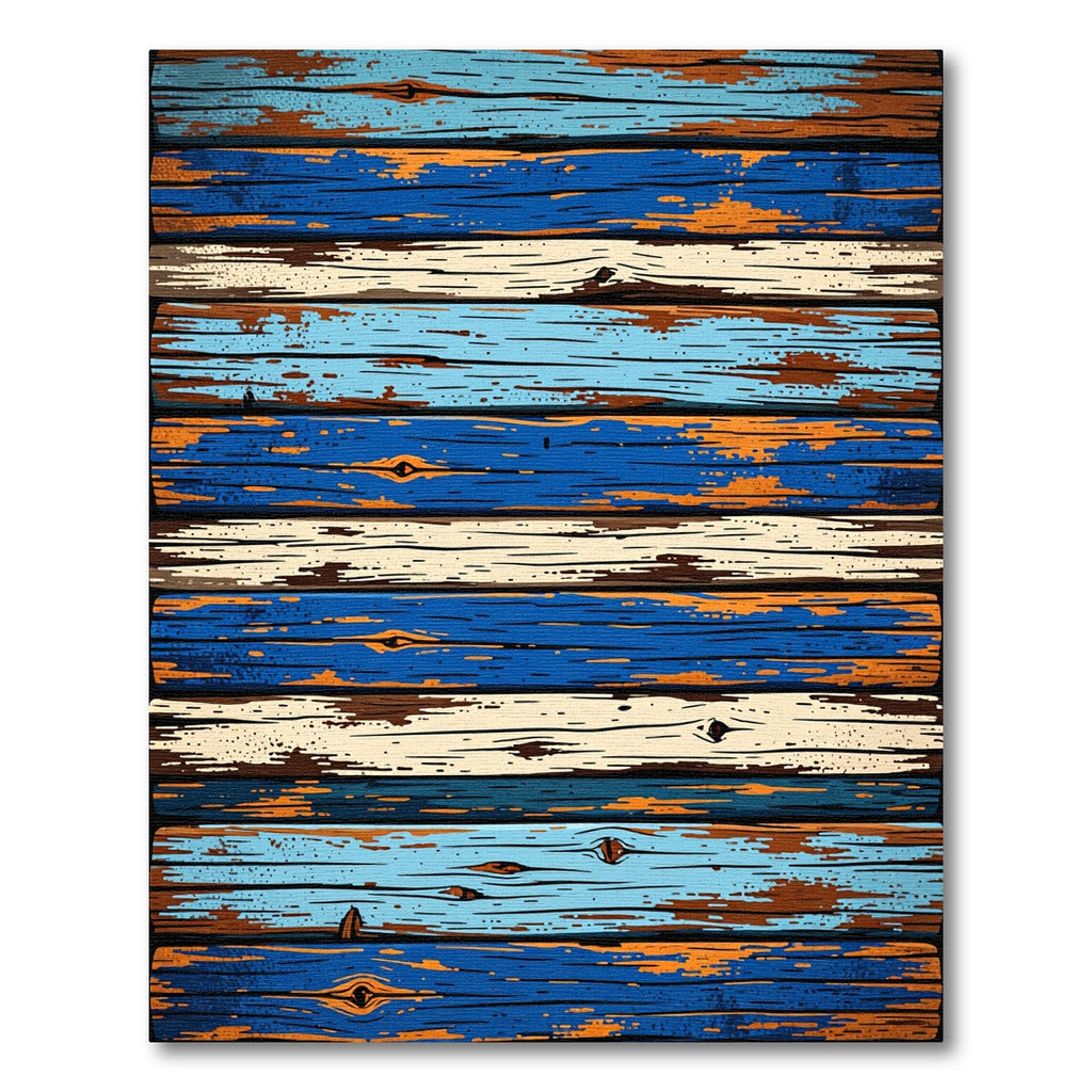 Rustic Weathered Blue and Cream Planks Rug