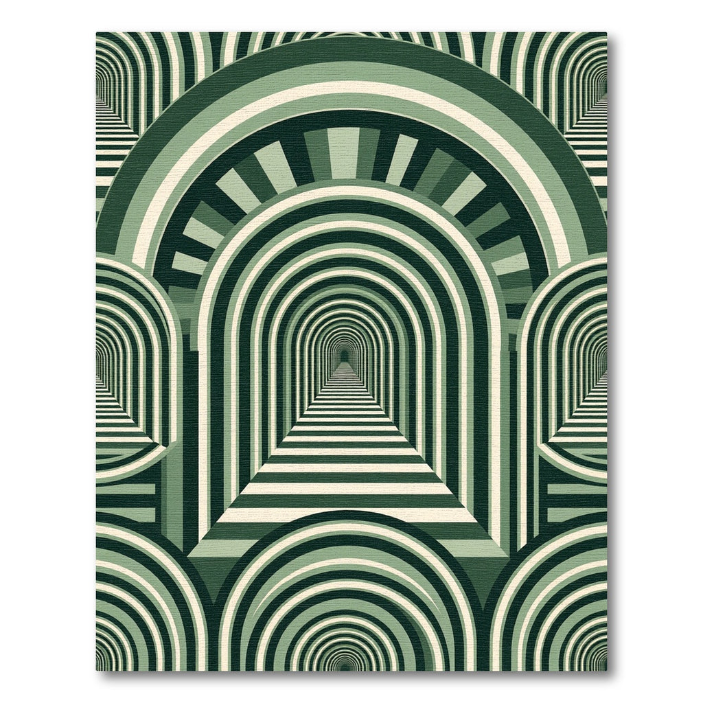 Emerald Art Deco Geometric Tunnel Arch Rug