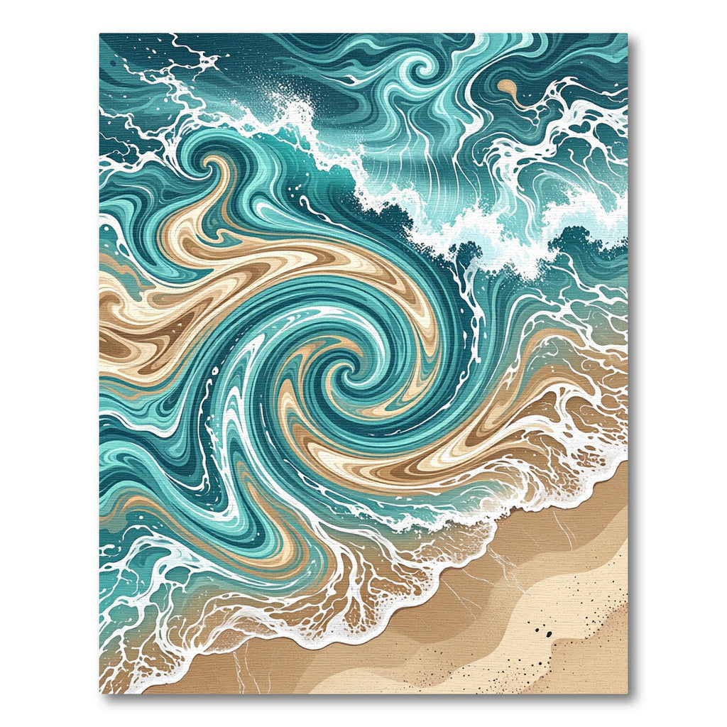 Swirling Turquoise Ocean Waves Coastal Area Rug