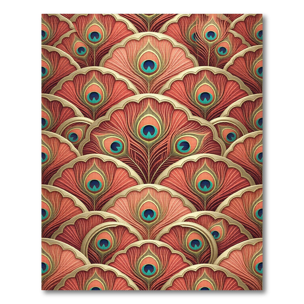 Art Deco Coral Peacock Feather Rug