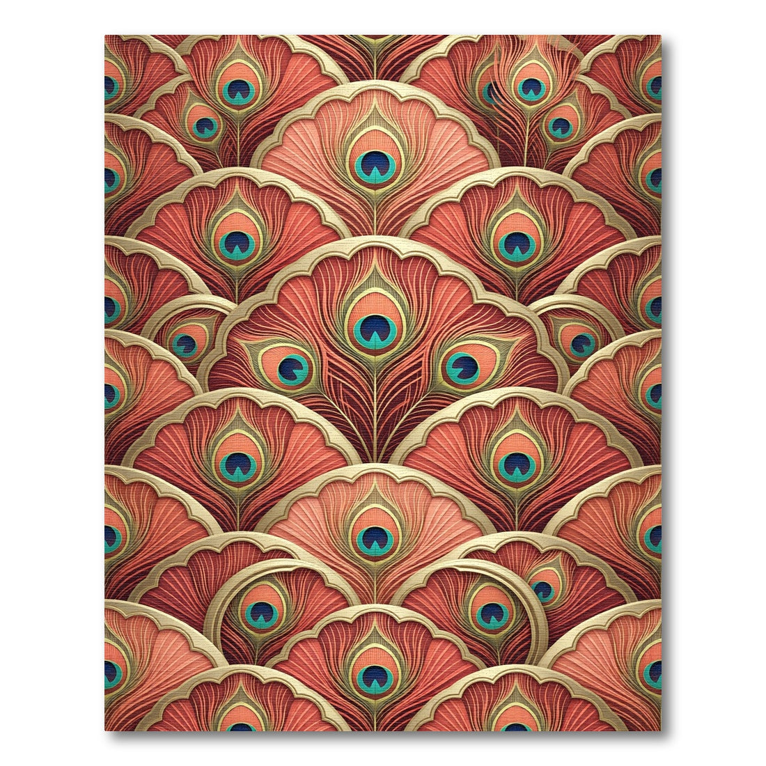 Art Deco Coral Peacock Feather Rug