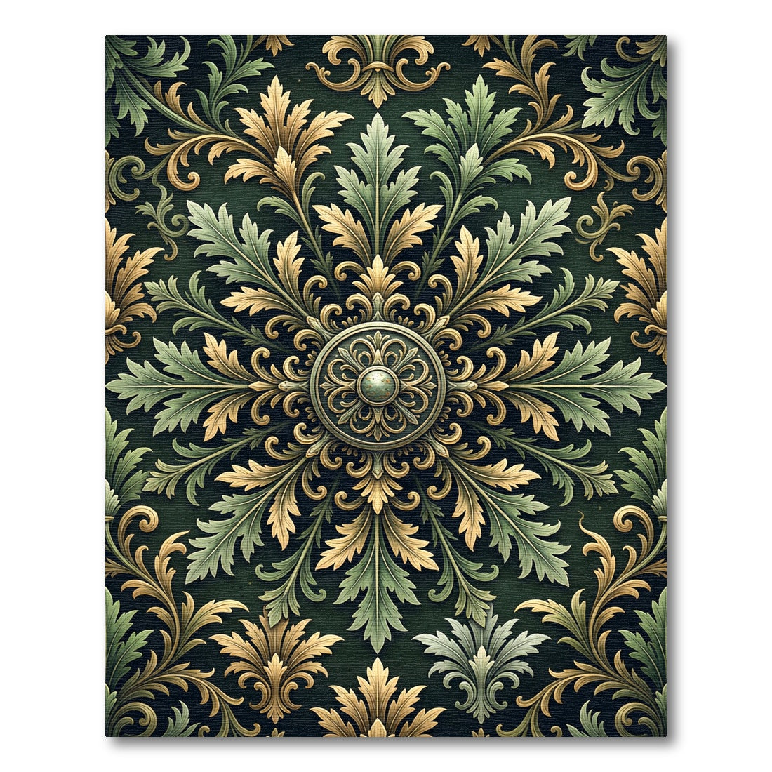 Ornate Sage and Gold Acanthus Medallion Rug