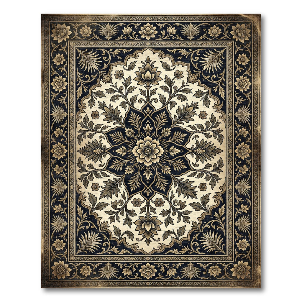 Classic Floral Medallion Cream Navy Rug