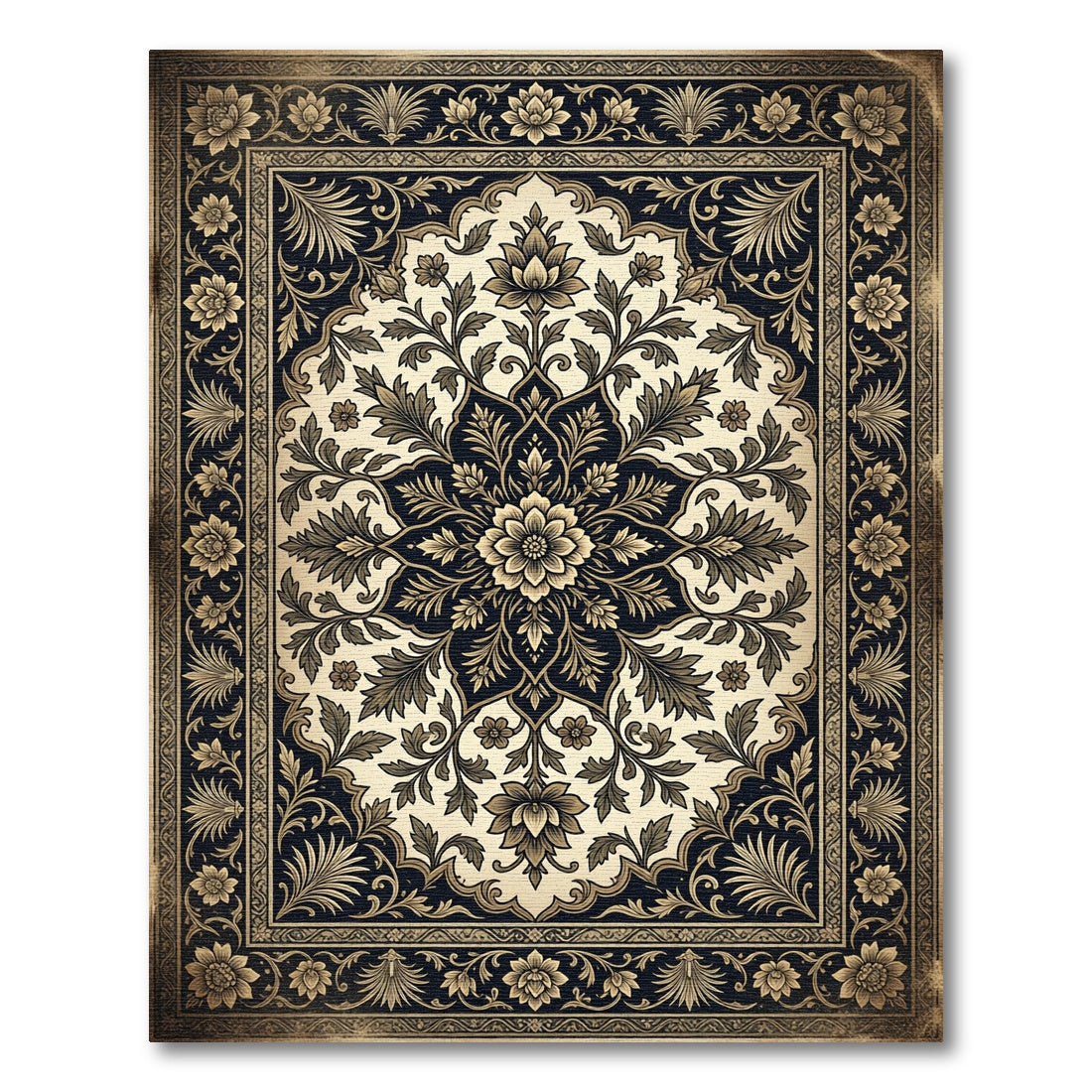 Classic Floral Medallion Cream Navy Rug
