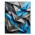 Geometric Blue and Gray Origami Crane Rug