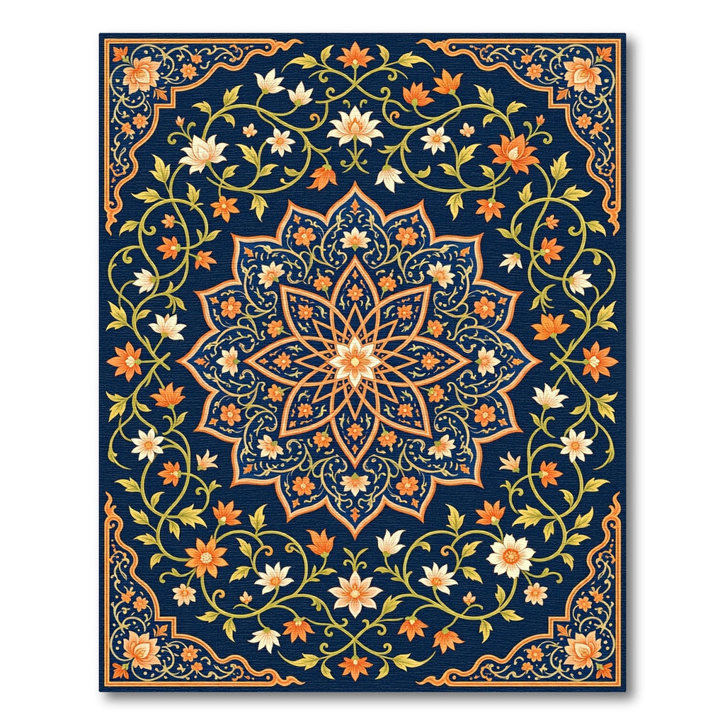 Navy Floral Symmetry Medallion Rug