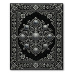 Sleek Gray Filigree Medallion Border Rug