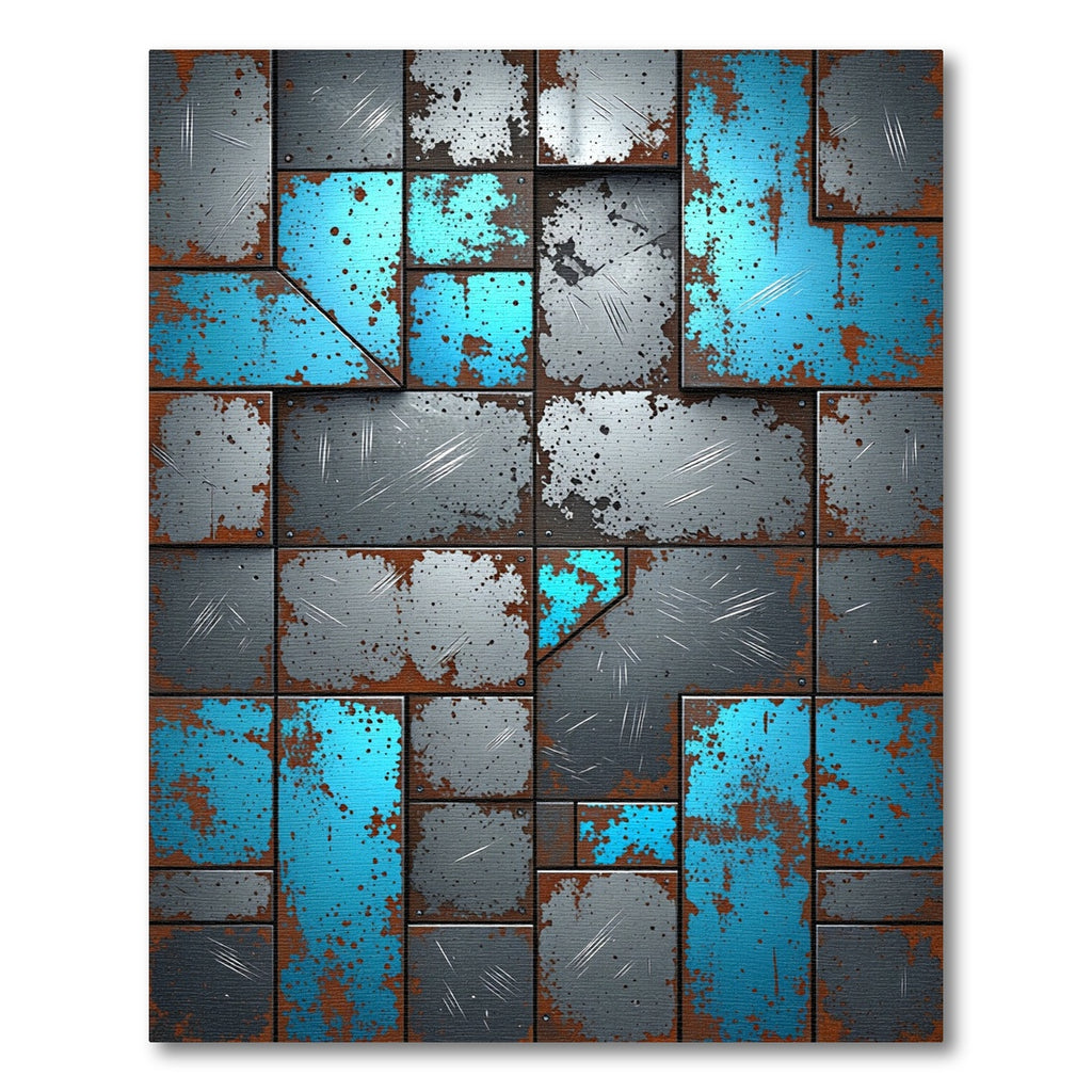Blue Rust Metal Plate Composition Rug