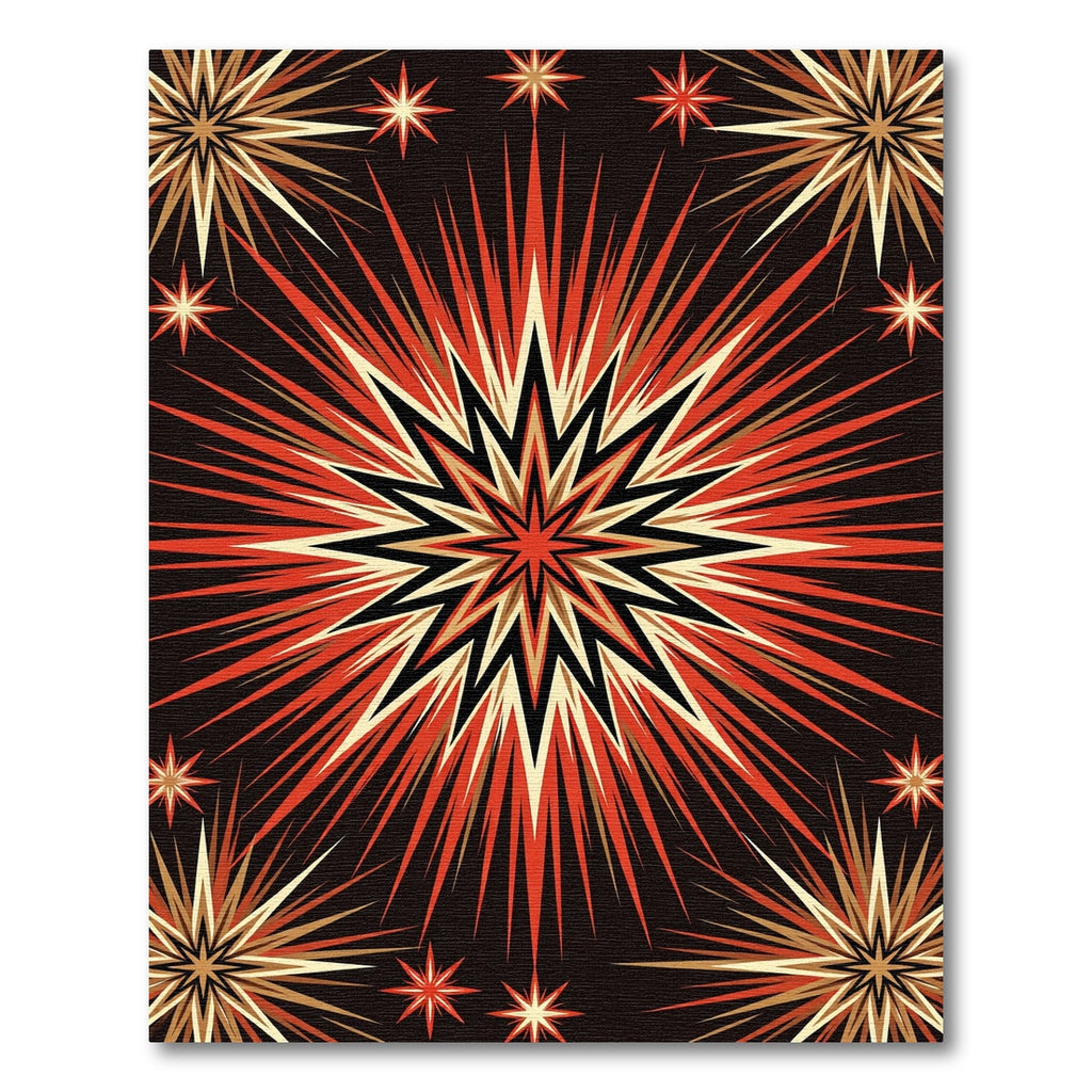 Vibrant Red Celestial Burst Art Rug